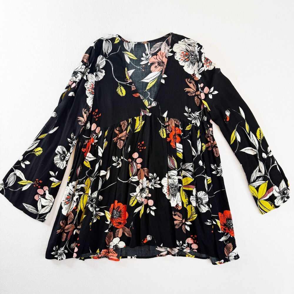 Free People | Babydoll Floral Long Sleeve Dress Tunic Top | Sz M - Picture 7 of 8